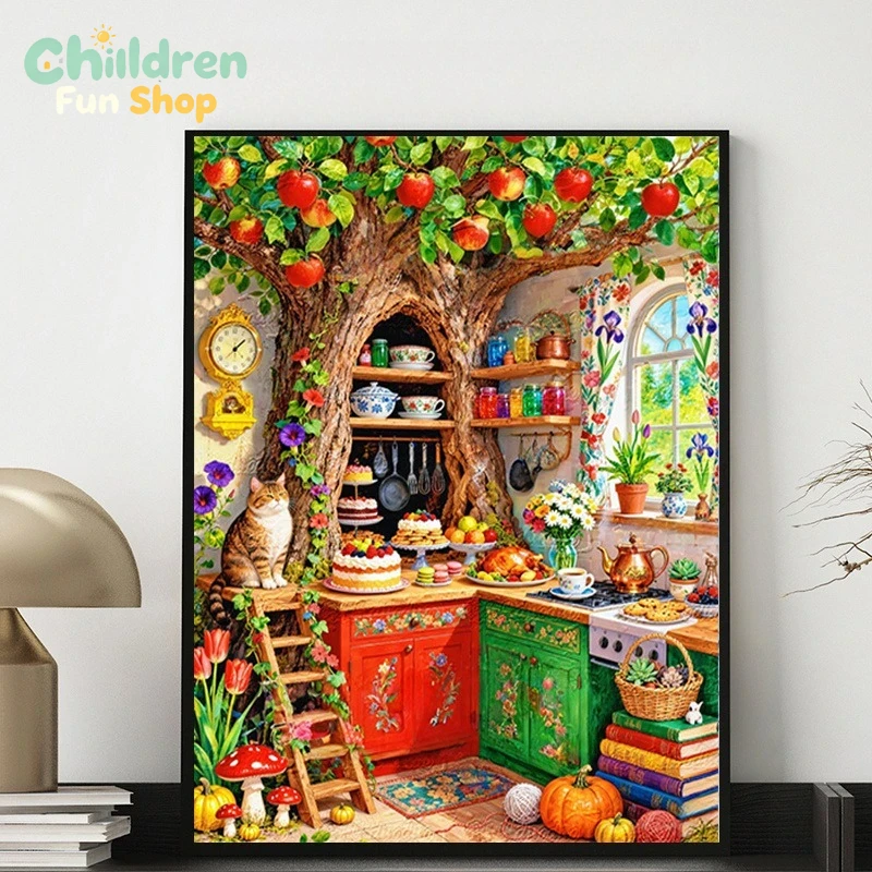 Resin Art Wallpaper - Cucina con albero e cavità, decorata